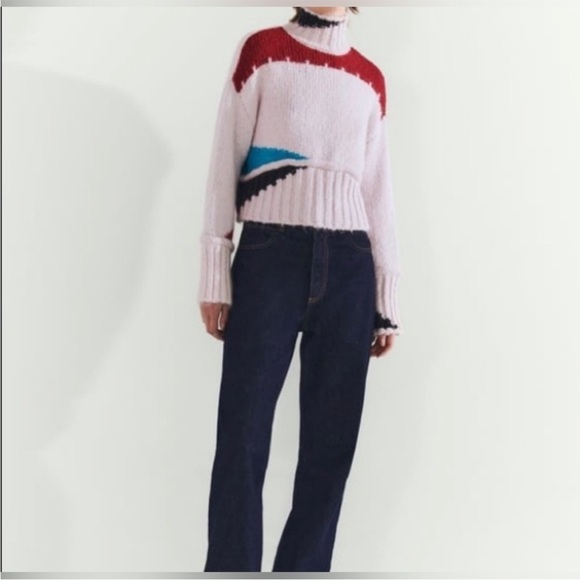 Zara Boxy Cropped Colorblock Chunky Knit Wool Blend Sweater Size Medium western - Picture 4 of 15